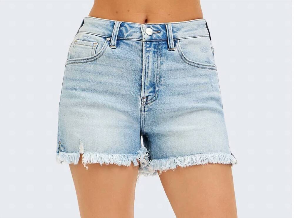 NEW RISEN high-rise denim side slit short in light wash